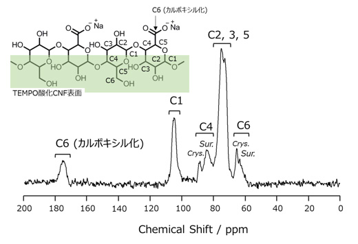 図3 TEMPO酸化CNFの13C CP/MAS NMRスペクトル